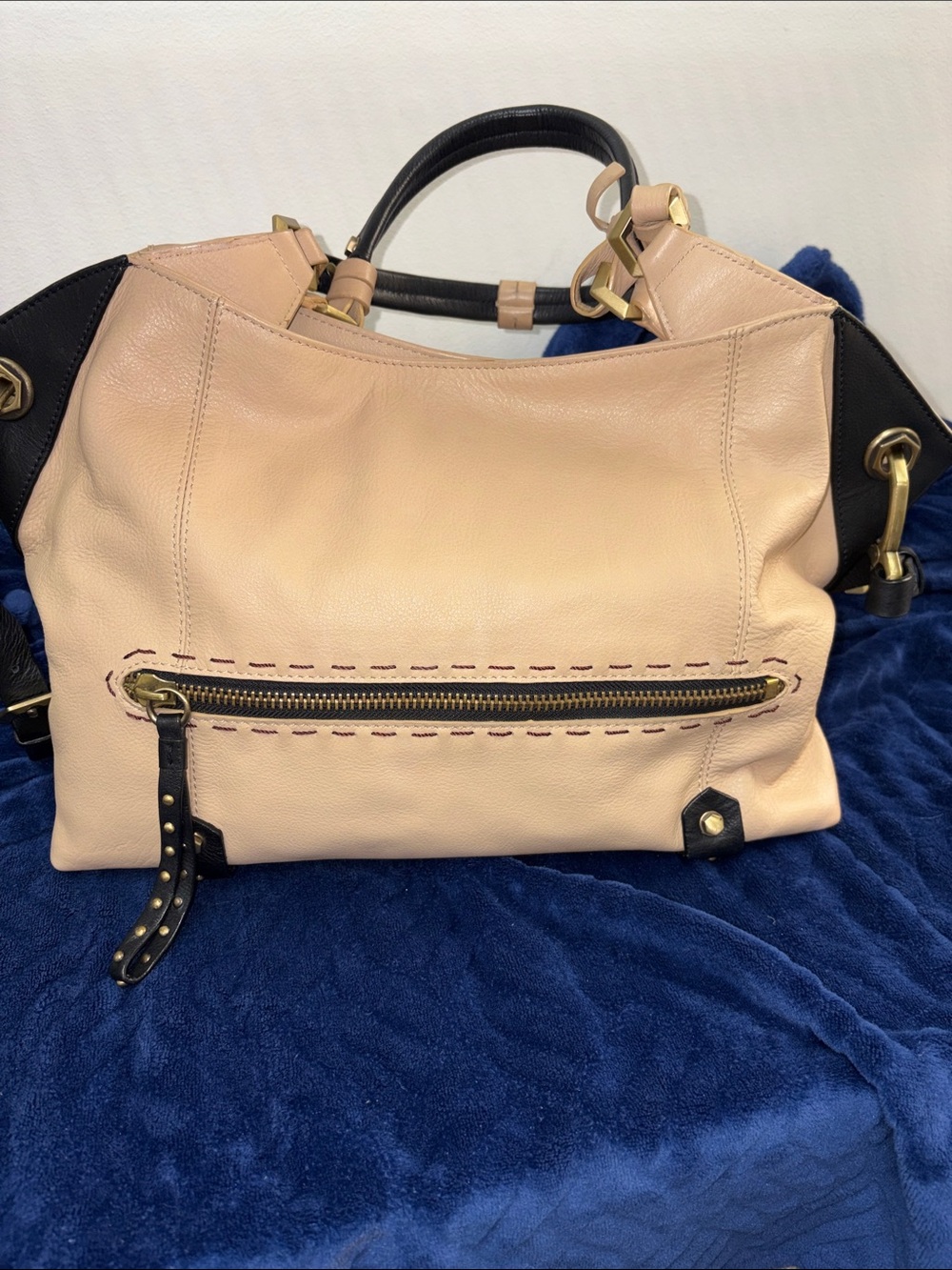 Women’s Two-Tone Beige and Black Leather Tote Bag